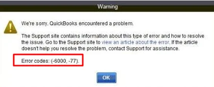 QuickBooks error code 6000 77 company file problem notification