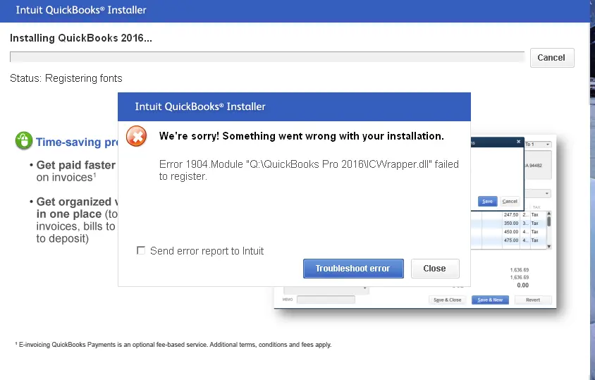 QuickBooks Error 1904 install file issue