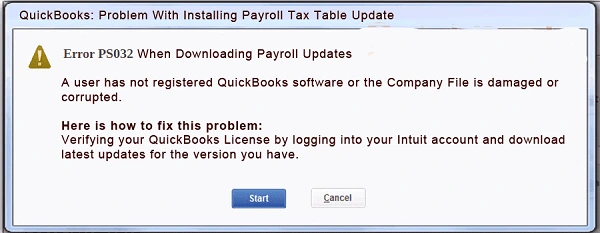 QuickBooks Error PS032 during payroll update