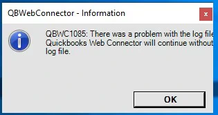 QuickBooks Web Connector Error QBWC1085